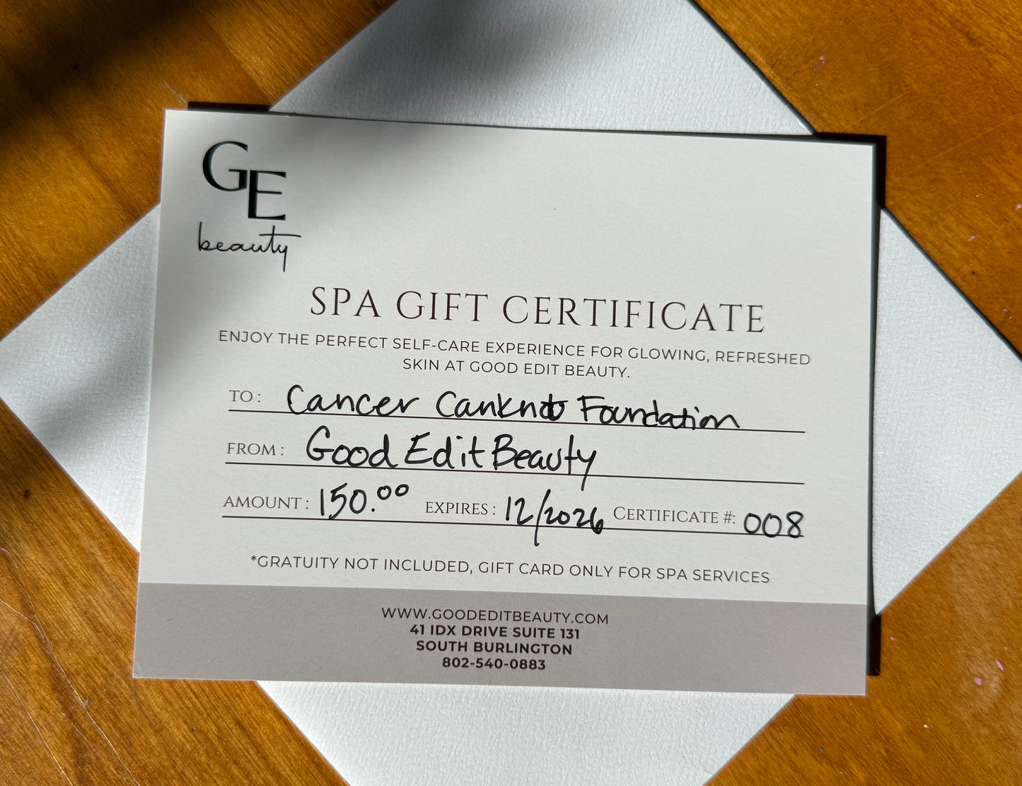 (Item #06) Good Edit Beauty Facial Gift Certificate -$150