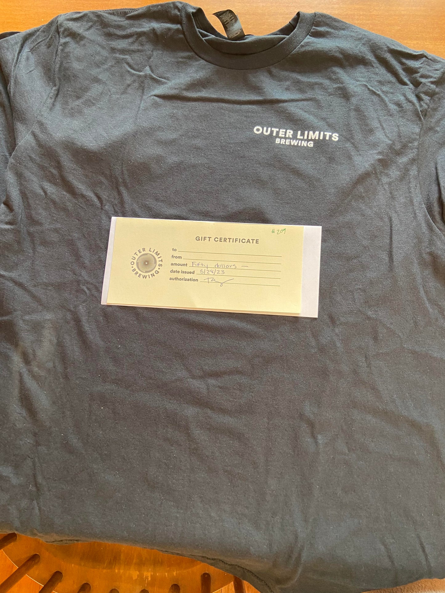 Item #53: Outer Limits Brewing - TShirt & Gift Certificate ($50)