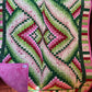 (#31) Hand Made Quilt 48"x 60" - Pink & Green Diamond Weave